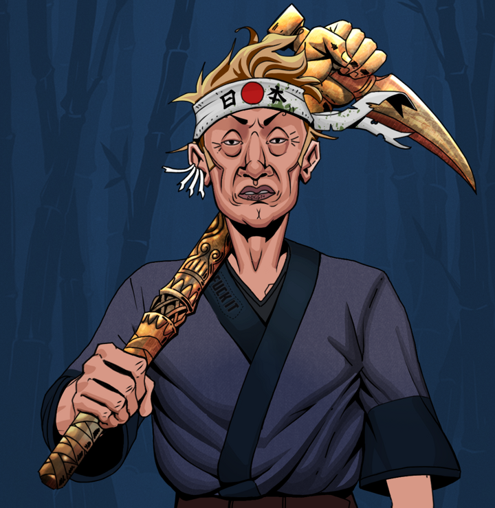 Goro — Degen Dojo NFT art (Chicken Bones, Night Forest, Degens, Fuck You Kimono, Goro, Shirtless Runt, Karate Headband, Bronze Fisted Sickle, Mint)