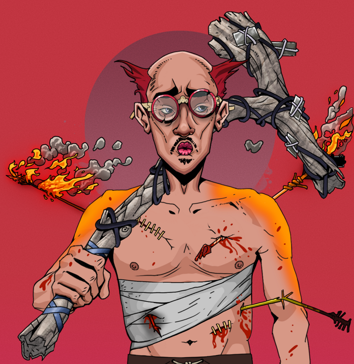 Masumi Steel — Degen Dojo NFT art (Shirtless Runt, Red High Moon, Degens, Bloody Mess, Masumi Steel, Broken Glasses, Red Heihachi, Large Branch, Mint)