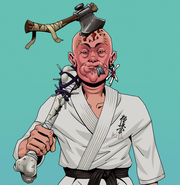 Fatty Bobsticks — Degen Dojo NFT art (Finger Bones, Teal Daytime, Degens, Student Gi, Fatty Bobsticks, Shirtless Runt, Splitting Axe Ache, Spiky Femur, Mint)
