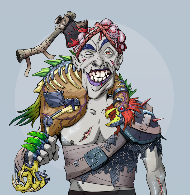Cheery Haru — Degen Dojo NFT art (Shirtless Runt, Grey Mist, Demons, Dried Straw, Cheery Haru, Splitting Axe Ache, Chicken, Mint)