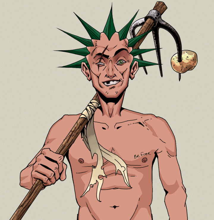 One-Eyed Itsuki — Degen Dojo NFT art (Shirtless Runt, Warm Grey, Degens, Nudey Freak, One-Eyed Itsuki, Zapachi, Farmers Hoe, Mint)
