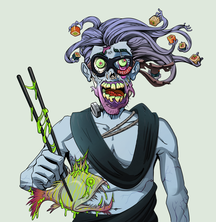 Shitless Botan — Degen Dojo NFT art (Shirtless Runt, Olive Green, Demons, Queeny Chic, Shitless Botan, Degen Superhero, Flowing Battousai, Frightened Fugu, Mint)