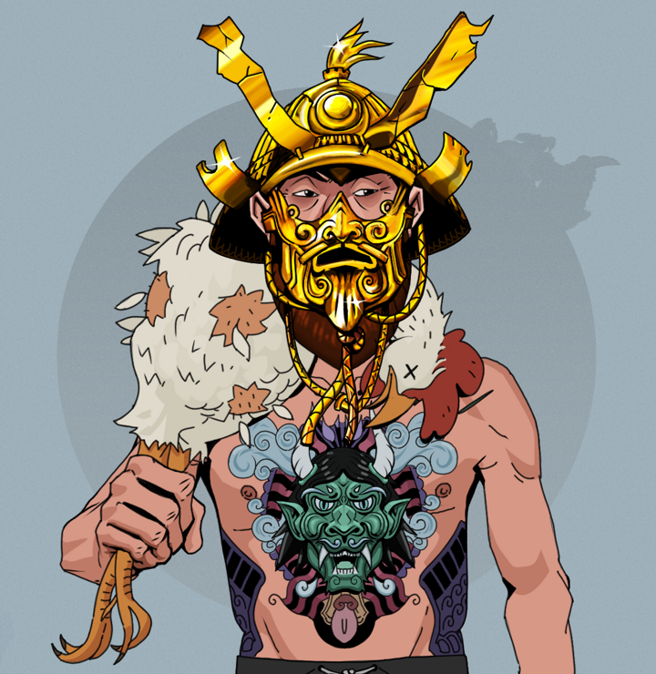 Igor The Bear — Degen Dojo NFT art (Shirtless Runt, Grey Mist, Degens, Blue Oni Tattoo, Igor The Bear, Golden Kabuto, Chicken, Mint)
