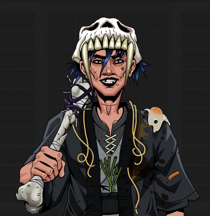 Junichiro Reborn — Degen Dojo NFT art (Shirtless Runt, Shoji Night, Degens, Glutton Fight, Junichiro Reborn, Sabertooth Skull, Spiky Femur, Mint)