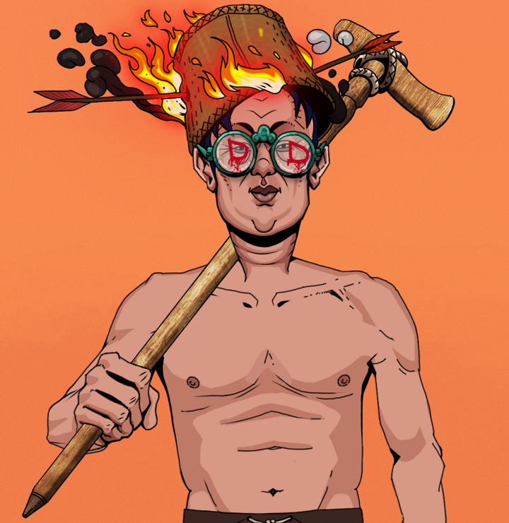 Fat Bob — Degen Dojo NFT art (Shirtless Runt, Orange Afternoon, Degens, Fat Bob, Dojo Graffiti, Burning Basket, Wooden Walking Cane, Mint)