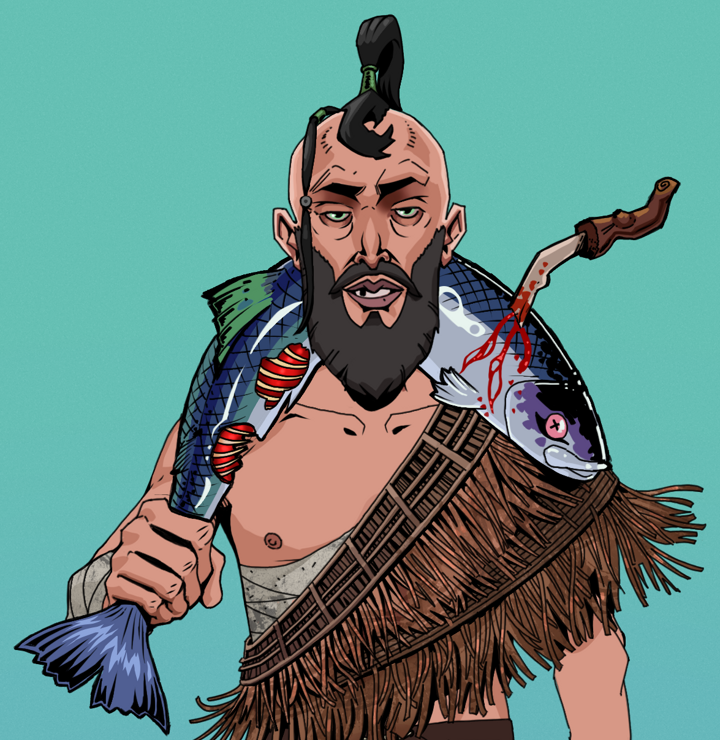 Serious Oleg — Degen Dojo NFT art (Shirtless Runt, Teal Daytime, Degens, Dried Straw, Serious Oleg, Dejen Samurai, Dead Fish, Mint)