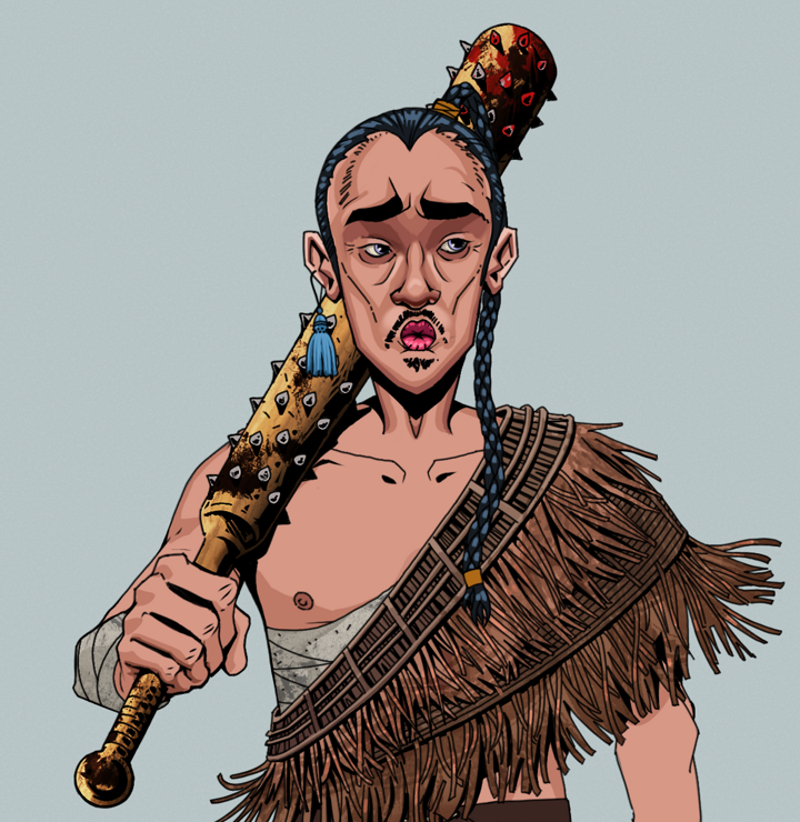 Masumi Steel — Degen Dojo NFT art (Tassel, Light Grey, Degens, Dried Straw, Masumi Steel, Shirtless Runt, Braided Samurai Ponytail, Yakuza Club, Mint)