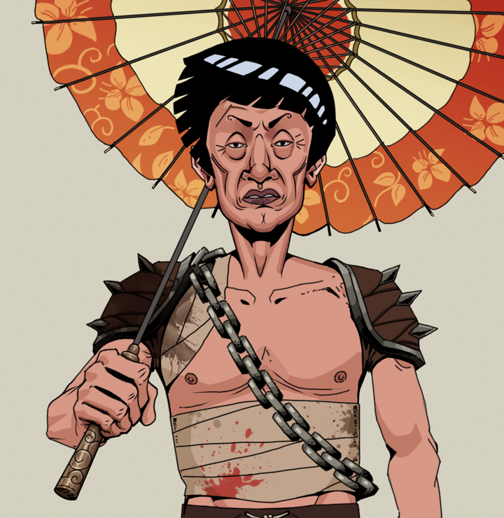 Goro — Degen Dojo NFT art (Shirtless Runt, Warm Grey, Degens, Mercenary, Goro, Rock Lee, Floral Parasol, Mint)
