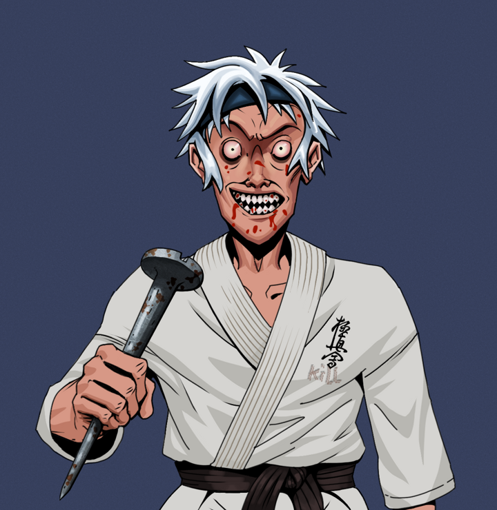 Assassin Fuzen — Degen Dojo NFT art (Shirtless Runt, Blue Evening, Degens, Student Gi, Assassin Fuzen, White Ruffian, Rusty Nail, Mint)