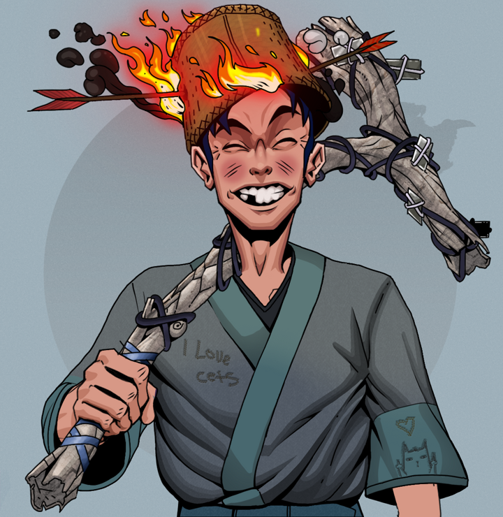 Cheery Haru — Degen Dojo NFT art (Shirtless Runt, Grey Mist, Degens, Cet Kimono, Cheery Haru, Burning Basket, Large Branch, Mint)