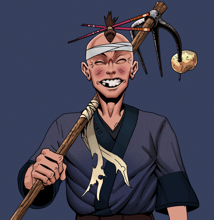 Cheery Haru — Degen Dojo NFT art (Shirtless Runt, Blue Evening, Degens, Fuck You Kimono, Cheery Haru, Hair Bun With Chopsticks, Farmers Hoe, Mint)