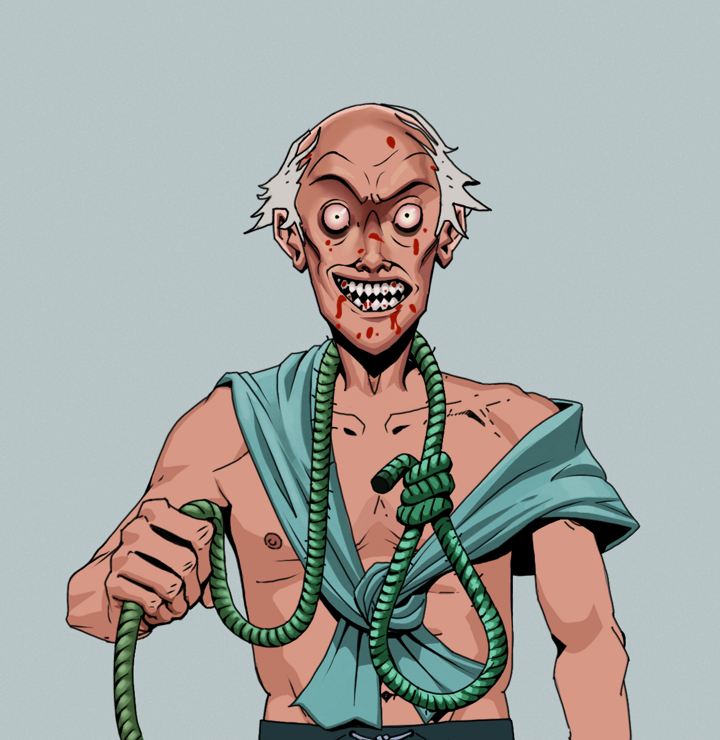 Assassin Fuzen — Degen Dojo NFT art (Shirtless Runt, Light Grey, Degens, Queeny Chic, Assassin Fuzen, Kung Fu Master, Noose, Mint)