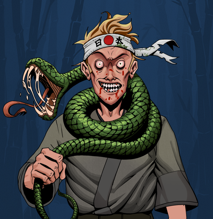 Assassin Fuzen — Degen Dojo NFT art (Shirtless Runt, Night Forest, Degens, Puppy Kimono, Assassin Fuzen, Karate Headband, Enchanted Snake, Mint)