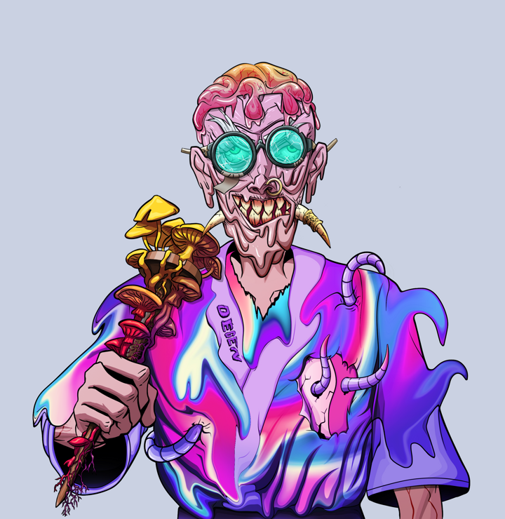Assassin Fuzen — Degen Dojo NFT art (Shirtless Runt, Blue Evening, Demons, Rainbow Kimono, Assassin Fuzen, Bloodied Glasses, Rock Lee, Rusty Nail, Mint)