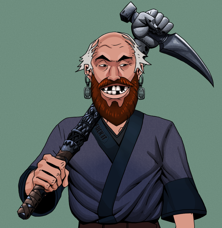 Igor The Bear — Degen Dojo NFT art (Iron Earrings, Olive Green, Degens, Fuck You Kimono, Igor The Bear, Shirtless Runt, Kung Fu Master, Stone Fist-Sickle, Mint)