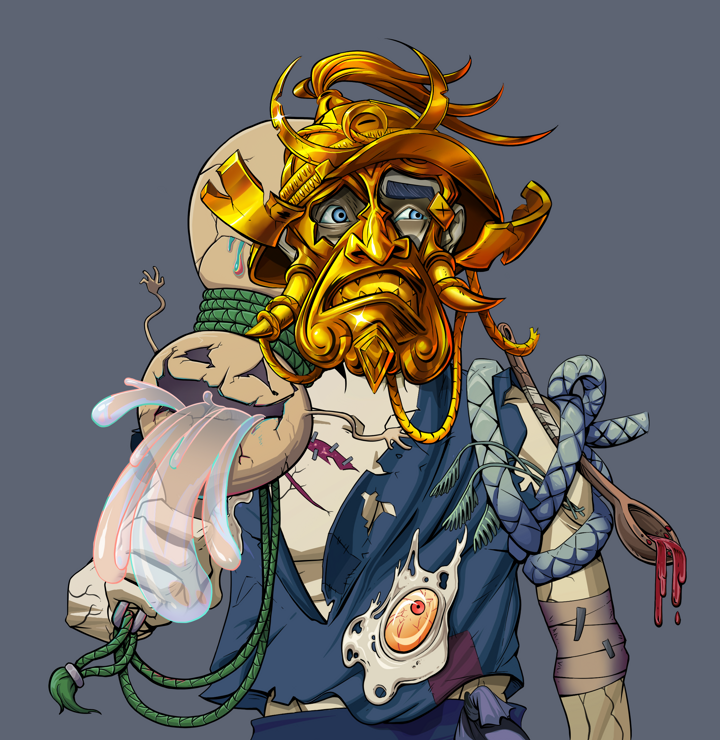 Masumi Steel — Degen Dojo NFT art (Shirtless Runt, Shoji Night, Demons, Glutton Fight, Masumi Steel, Golden Kabuto, Giant Sake Bottle, Mint)