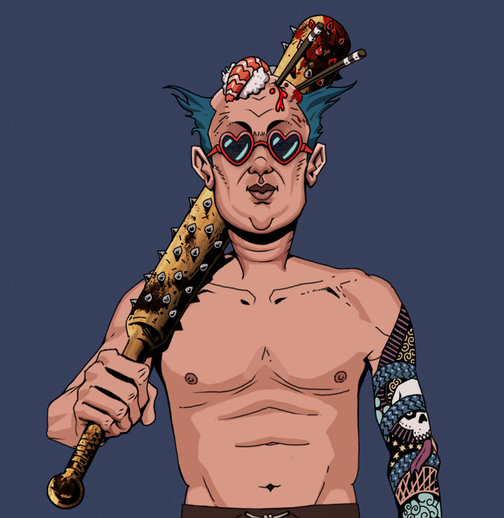 Fat Bob — Degen Dojo NFT art (Shirtless Runt, Blue Evening, Degens, Skull Sleeve, Fat Bob, Loveheart Shades, Sushi Fight, Yakuza Club, Mint)