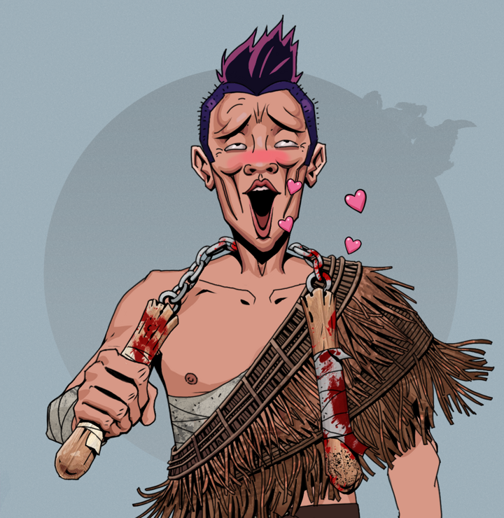 Lovey Haruto — Degen Dojo NFT art (Shirtless Runt, Grey Mist, Degens, Dried Straw, Lovey Haruto, Yakuza Hooligan, Bloody Nunchucks, Mint)