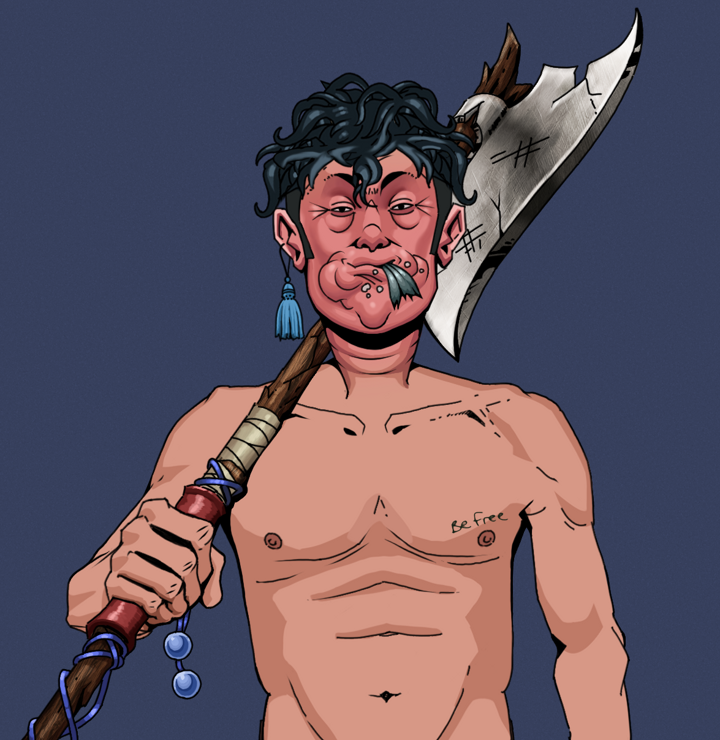 Fatty Bobsticks — Degen Dojo NFT art (Tassel, Blue Evening, Degens, Nudey Freak, Fatty Bobsticks, Shirtless Runt, Messy, Broken Nagatina, Mint)
