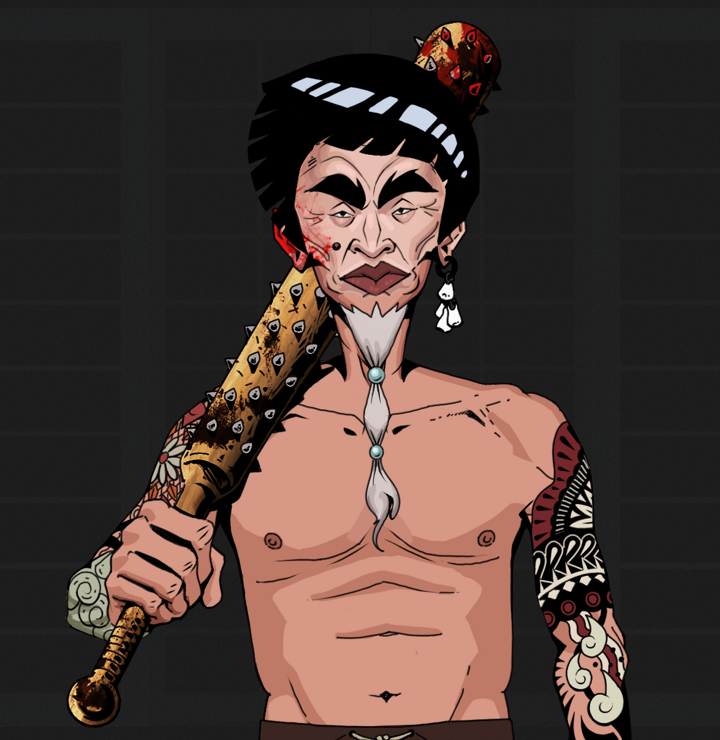 Yuji The Wise — Degen Dojo NFT art (Foes Teeth, Shoji Night, Degens, Yakuza Tattoo Sleeves, Yuji The Wise, Shirtless Runt, Rock Lee, Yakuza Club, Mint)