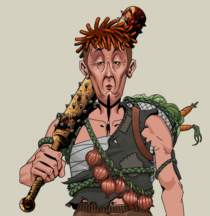 Edmundo — Degen Dojo NFT art (Shirtless Runt, Warm Grey, Degens, Farmer, Edmundo, Orange Bantu Knots, Yakuza Club, Mint)