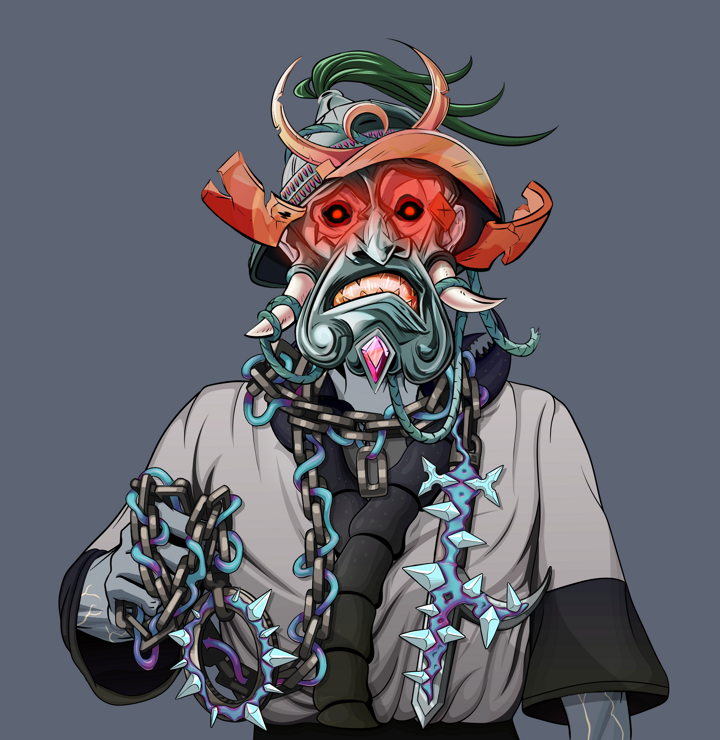 Gloomy Masumi — Degen Dojo NFT art (Shirtless Runt, Shoji Night, Demons, Katana Kimono, Gloomy Masumi, Tatami Kabuto, Heavy Kyoketsu, Mint)