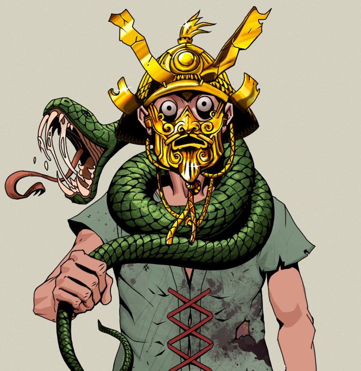 Drooling Azuma — Degen Dojo NFT art (Shirtless Runt, Warm Grey, Degens, Dirty Peasant Rags, Drooling Azuma, Golden Kabuto, Enchanted Snake, Mint)