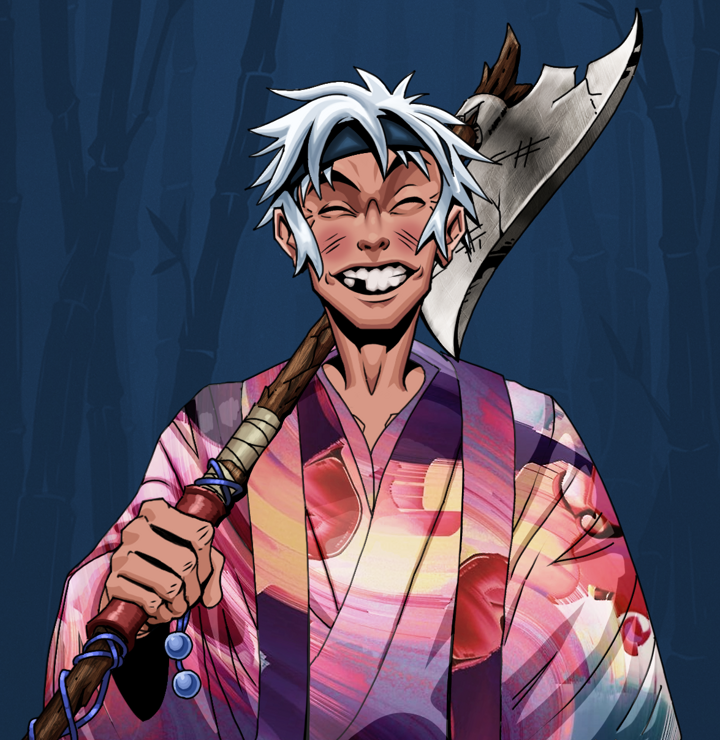 Cheery Haru — Degen Dojo NFT art (Shirtless Runt, Night Forest, Degens, Autumn Sakura Kimono, Cheery Haru, White Ruffian, Broken Nagatina, Mint)
