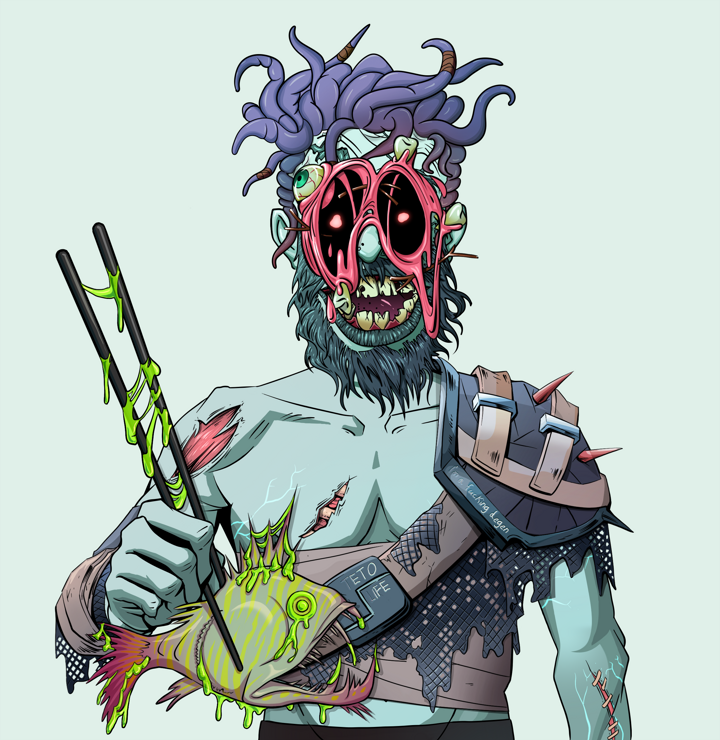 Igor The Bear — Degen Dojo NFT art (Shirtless Runt, Teal Daytime, Demons, Dried Straw, Igor The Bear, Pocket Glasses, Messy, Frightened Fugu, Mint)