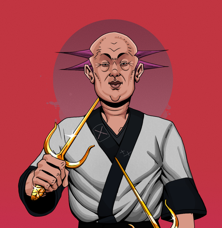 Fat Bob — Degen Dojo NFT art (Shirtless Runt, Red High Moon, Degens, Katana Kimono, Fat Bob, Dejen Mohawk, Golden Sai, Mint)