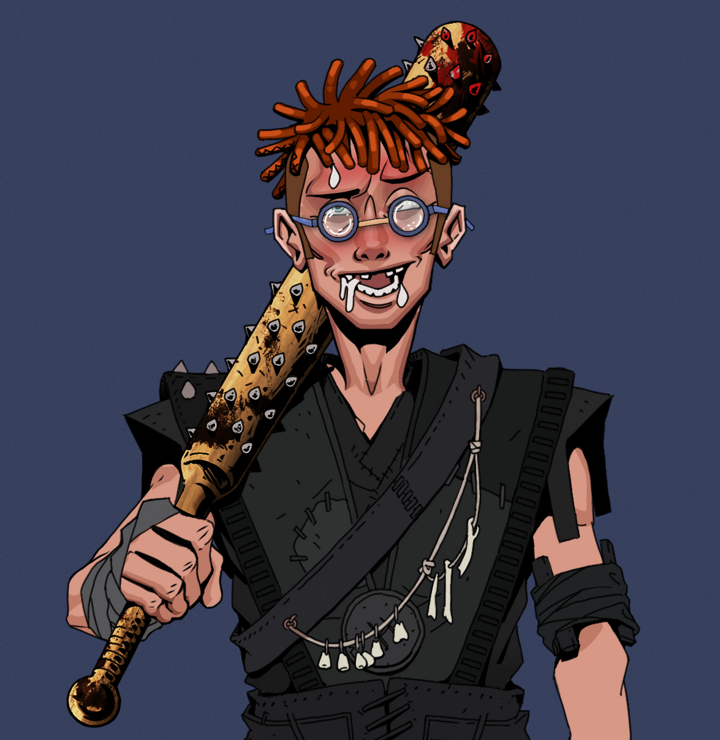 Yuuki — Degen Dojo NFT art (Shirtless Runt, Blue Evening, Degens, Warlock Wannabe, Yuuki, Spectacles, Orange Bantu Knots, Yakuza Club, Mint)