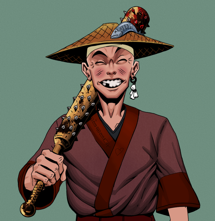 Cheery Haru — Degen Dojo NFT art (Foes Teeth, Olive Green, Degens, Proud Dejen Kimono, Cheery Haru, Shirtless Runt, Wide Kasa Fisherman, Yakuza Club, Mint)