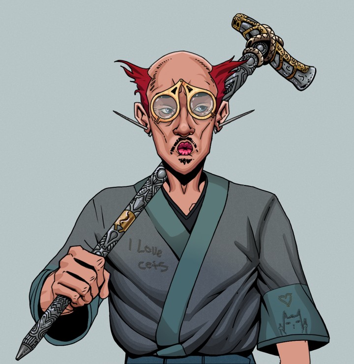 Masumi Steel — Degen Dojo NFT art (Nails, Light Grey, Degens, Cet Kimono, Masumi Steel, Pocket Glasses, Red Heihachi, Artisan Walking Cane, Mint)