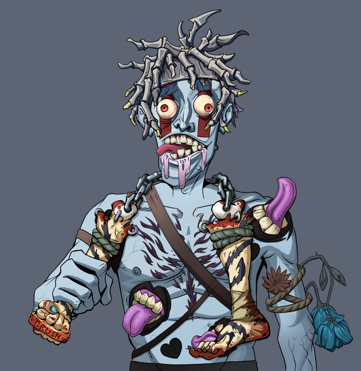Drooling Azuma — Degen Dojo NFT art (Shirtless Runt, Shoji Night, Demons, Womanizer, Drooling Azuma, White Ruffian, Bloody Nunchucks, Mint)
