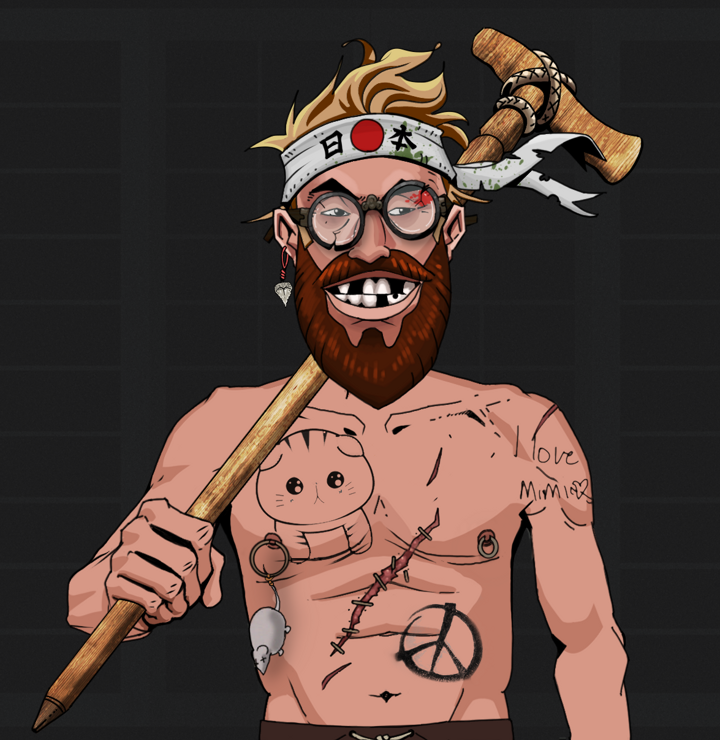 Igor The Bear — Degen Dojo NFT art (Shark Tooth, Shoji Night, Degens, Recovering Alcoholic, Igor The Bear, Bloodied Glasses, Karate Headband, Wooden Walking Cane, Mint)