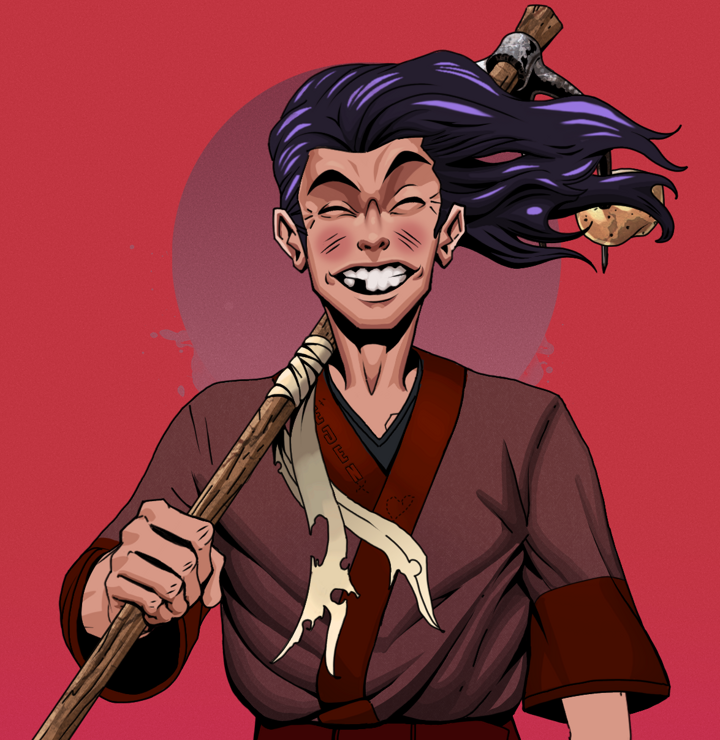 Cheery Haru — Degen Dojo NFT art (Shirtless Runt, Red High Moon, Degens, Proud Dejen Kimono, Cheery Haru, Flowing Battousai, Farmers Hoe, Mint)