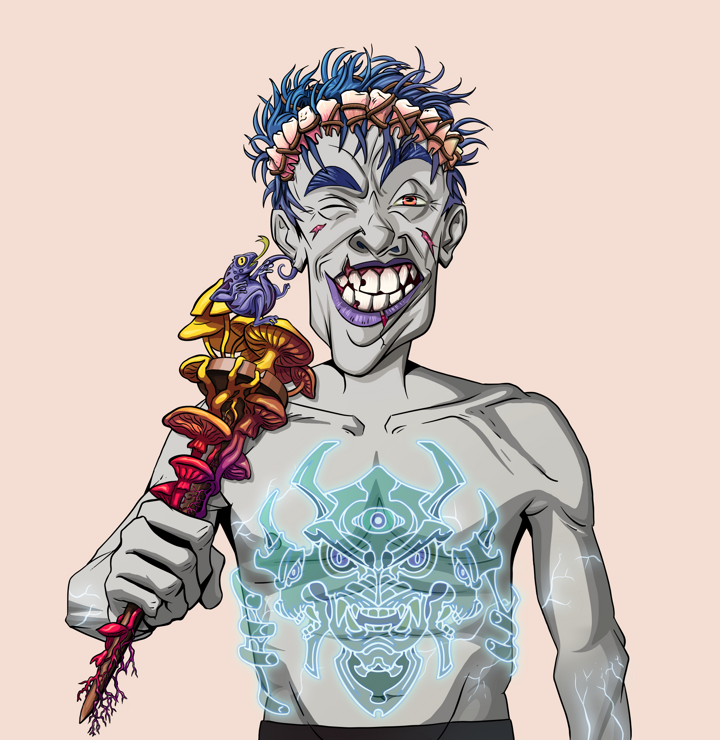 Cheery Haru — Degen Dojo NFT art (Lizard, Orange Afternoon, Demons, Blue Oni Tattoo, Cheery Haru, Shirtless Runt, Bum Headband Ruffian, Rusty Nail, Mint)