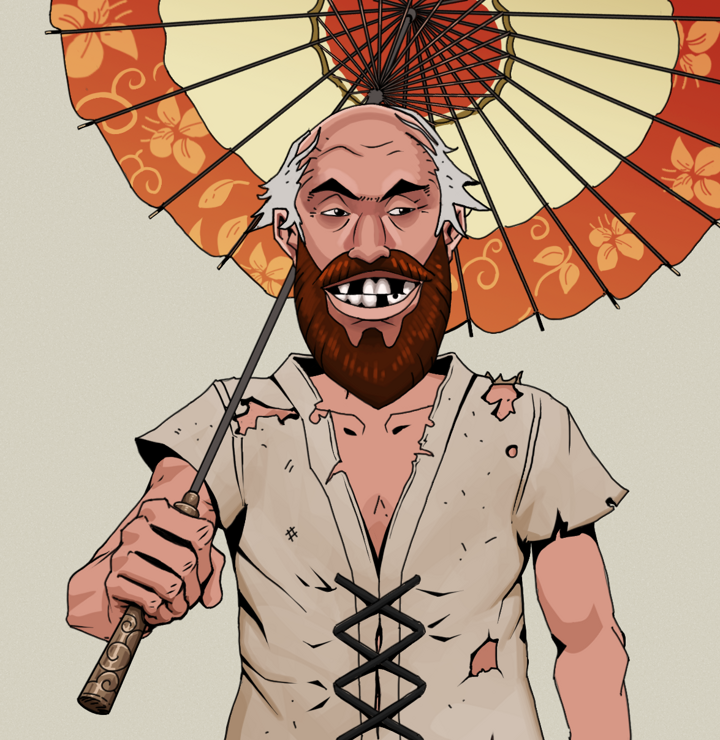 Igor The Bear — Degen Dojo NFT art (Shirtless Runt, Warm Grey, Degens, Rice Sack Rags, Igor The Bear, Kung Fu Master, Floral Parasol, Mint)