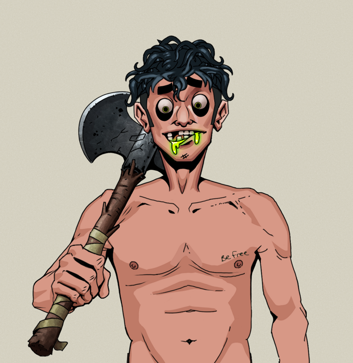 Toxic Azuma — Degen Dojo NFT art (Shirtless Runt, Warm Grey, Degens, Nudey Freak, Toxic Azuma, Messy, Axe, Mint)