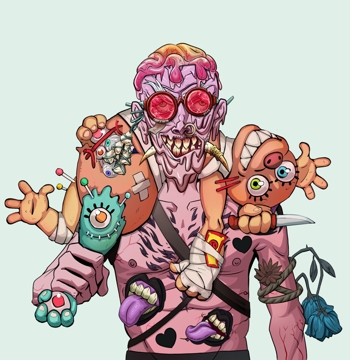 Assassin Fuzen — Degen Dojo NFT art (Foes Teeth, Teal Daytime, Demons, Womanizer, Assassin Fuzen, Broken Glasses, Rock Lee, Teddy Bear, Mint)