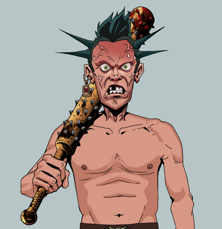 Angry Ikari — Degen Dojo NFT art (Dojo Paper Earring, Light Grey, Degens, Shirtless Runt, Angry Ikari, Yakuza Ruffian, Yakuza Club, Mint)