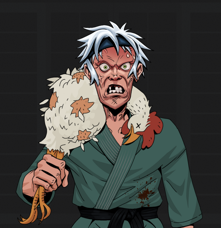 Angry Ikari — Degen Dojo NFT art (Shirtless Runt, Shoji Night, Degens, Fight Gi, Angry Ikari, White Ruffian, Chicken, Mint)