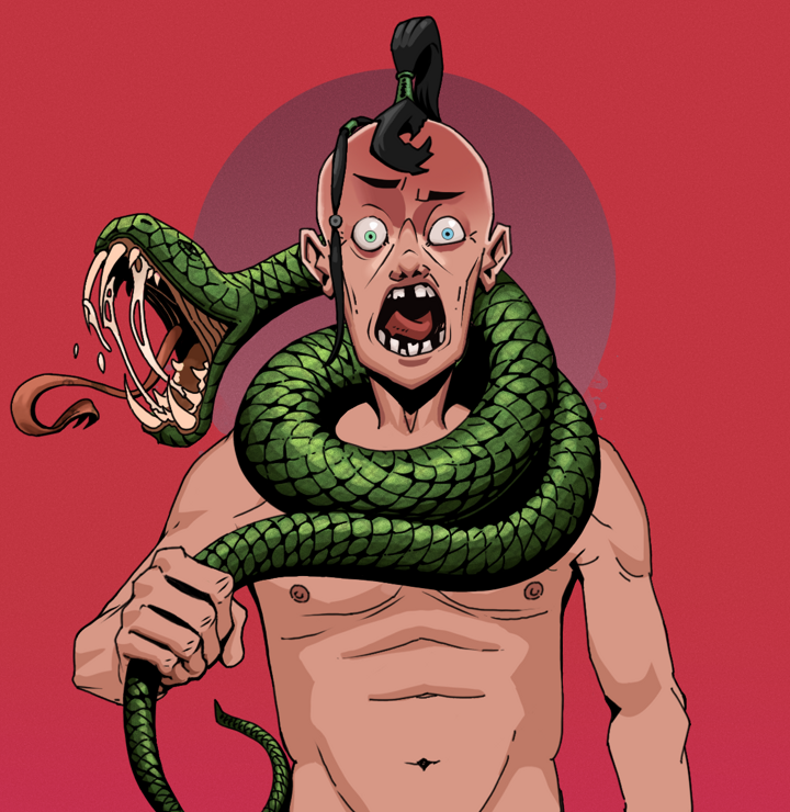 Tokuda — Degen Dojo NFT art (Shirtless Runt, Red High Moon, Degens, Nudey Freak, Tokuda, Dejen Samurai, Enchanted Snake, Mint)