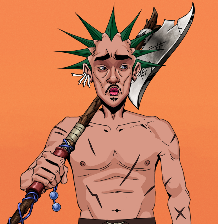 Masumi Steel — Degen Dojo NFT art (Chicken Bones, Orange Afternoon, Degens, Battle Scars, Masumi Steel, Shirtless Runt, Zapachi, Broken Nagatina, Mint)