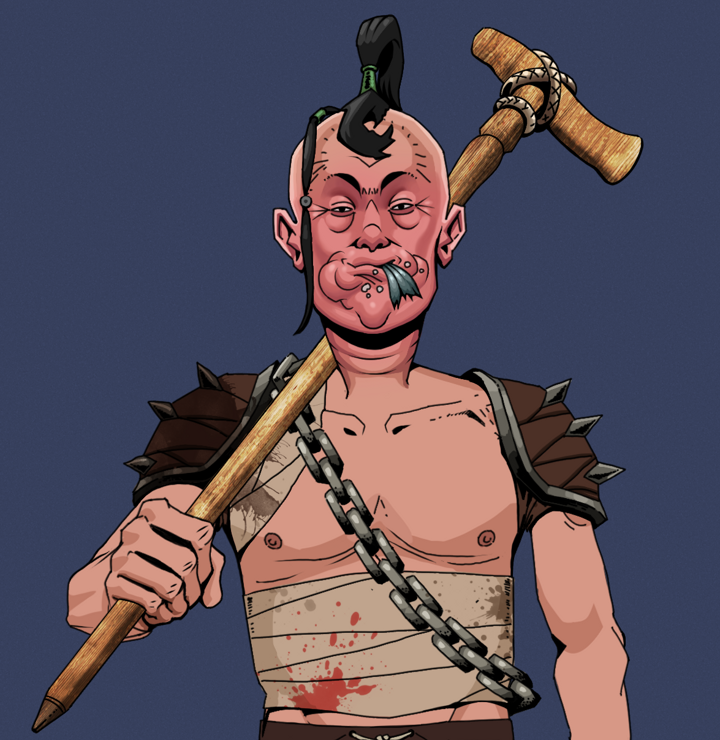 Fatty Bobsticks — Degen Dojo NFT art (Shirtless Runt, Blue Evening, Degens, Mercenary, Fatty Bobsticks, Dejen Samurai, Wooden Walking Cane, Mint)