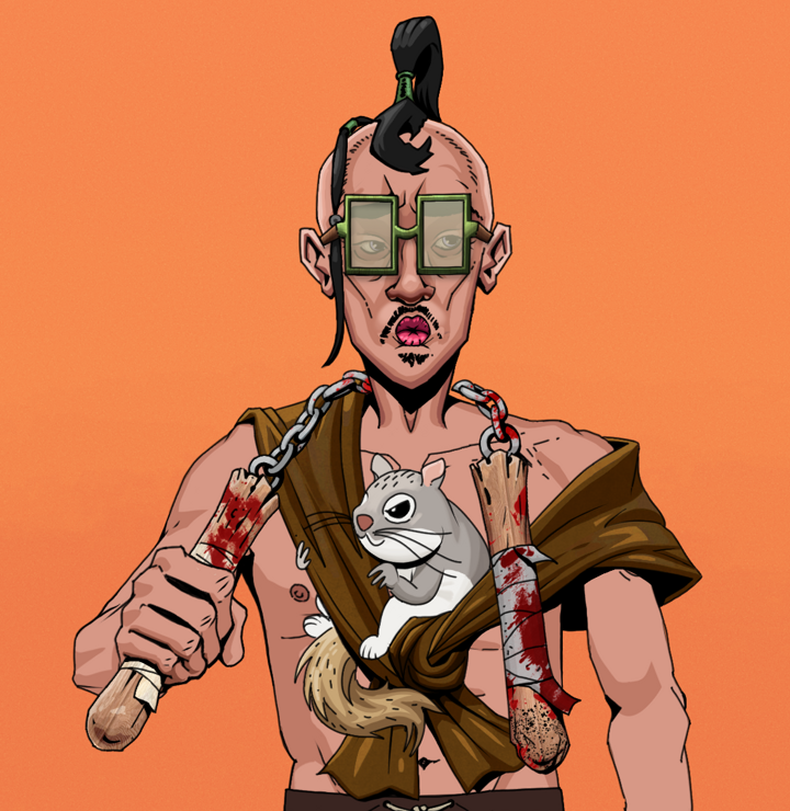 Masumi Steel — Degen Dojo NFT art (Shirtless Runt, Orange Afternoon, Degens, Little Momonga Friend, Masumi Steel, Shoji Glasses, Dejen Samurai, Bloody Nunchucks, Mint)
