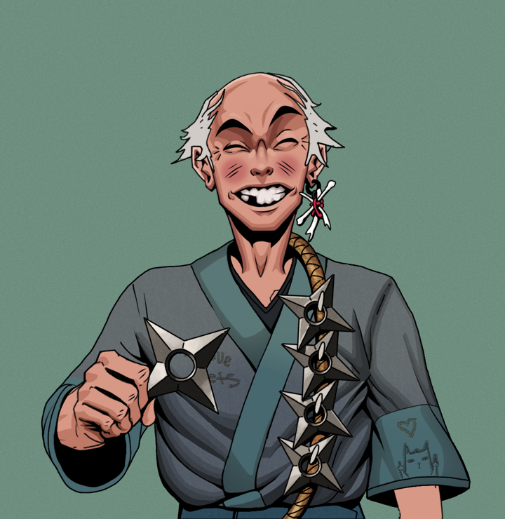 Cheery Haru — Degen Dojo NFT art (Finger Bones, Olive Green, Degens, Cet Kimono, Cheery Haru, Shirtless Runt, Kung Fu Master, Shuriken Belt, Mint)