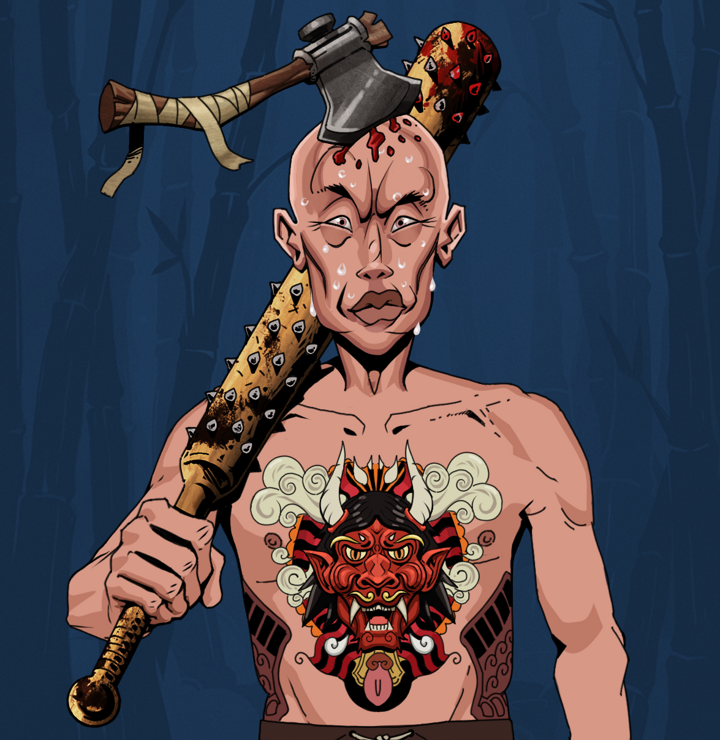 Stresshead Rin — Degen Dojo NFT art (Shirtless Runt, Night Forest, Degens, Red Oni Tattoo, Stresshead Rin, Splitting Axe Ache, Yakuza Club, Mint)