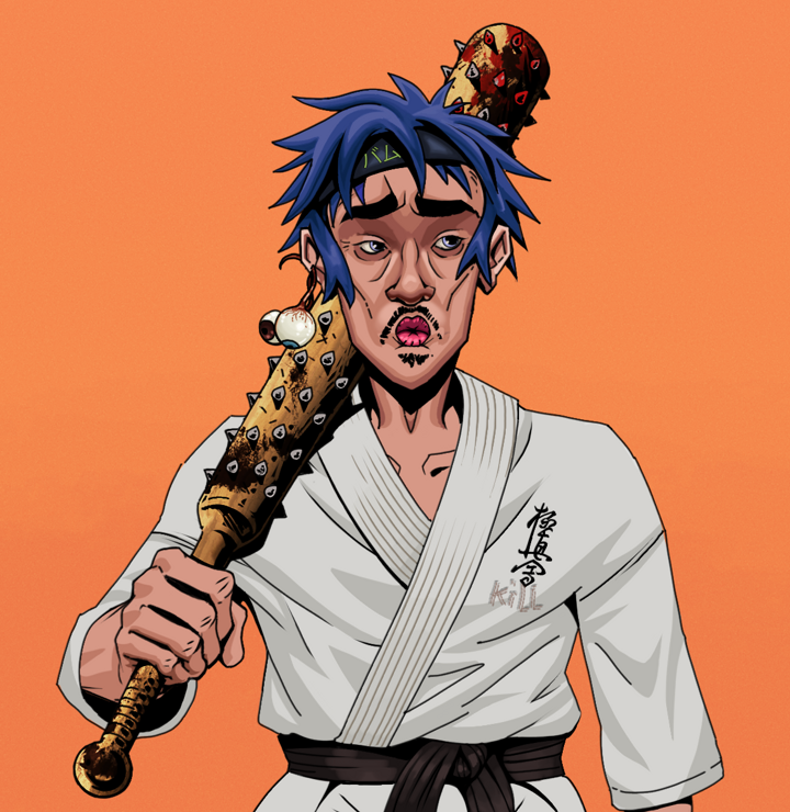 Masumi Steel — Degen Dojo NFT art (Shaman Eyes, Orange Afternoon, Degens, Student Gi, Masumi Steel, Shirtless Runt, Bum Headband Ruffian, Yakuza Club, Mint)