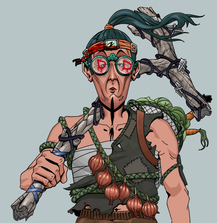 Edmundo — Degen Dojo NFT art (Shirtless Runt, Light Grey, Degens, Farmer, Edmundo, Dojo Graffiti, Green Bandana, Large Branch, Mint)